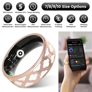 Smart Health Ring for Women Men Fitness Tracker with Heart Rate, Blood Oxygen, Blood Pressure, Sleep Monitoring, Step Counting, IP68 Waterproof for iOS and Android, No APP Fee, Rose Gold 8 Wearable