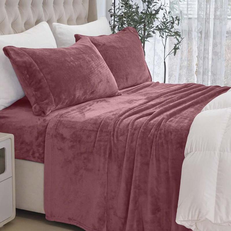 Elegant Comfort 4 - Piece Velvet Flannel Sheet Set - Ultra - Soft, 15 - Inch Deep Pockets. Machine - Washable, Fade & Wrinkle Resistant. Hotel - Quality for Twin to Cal King Beds - Ideal for Daily, Dorm, Guest Room Use