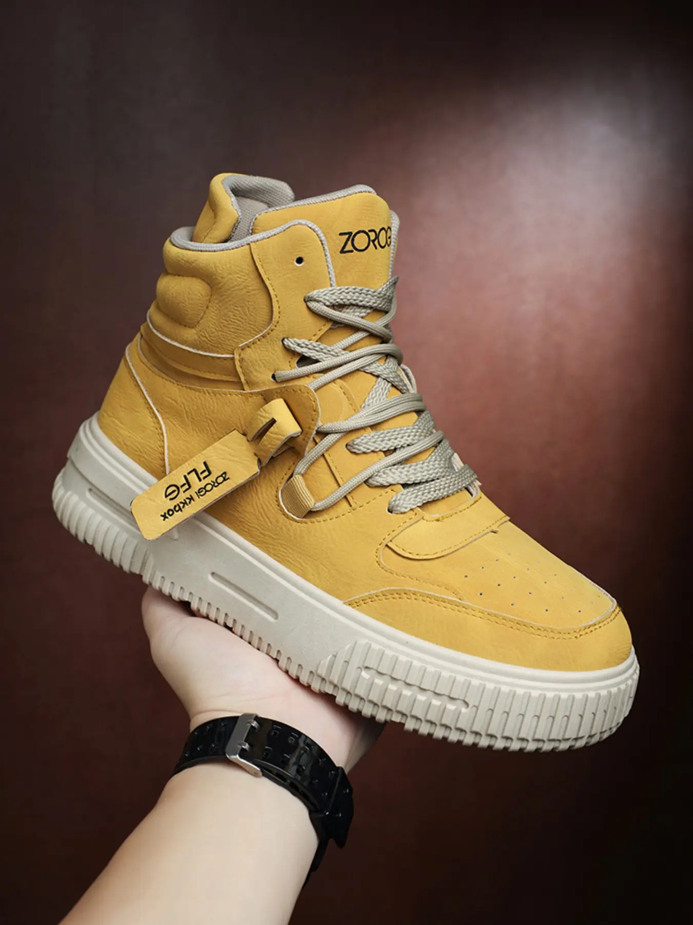 Men's High-Top Casual Sports Shoes, Chunky Athletic Shoes, High Top Sneakers, Comfortable Thick Sole, Anti-Slip Wear Resistant, PU Leather, Fall & Winter, Street Style
