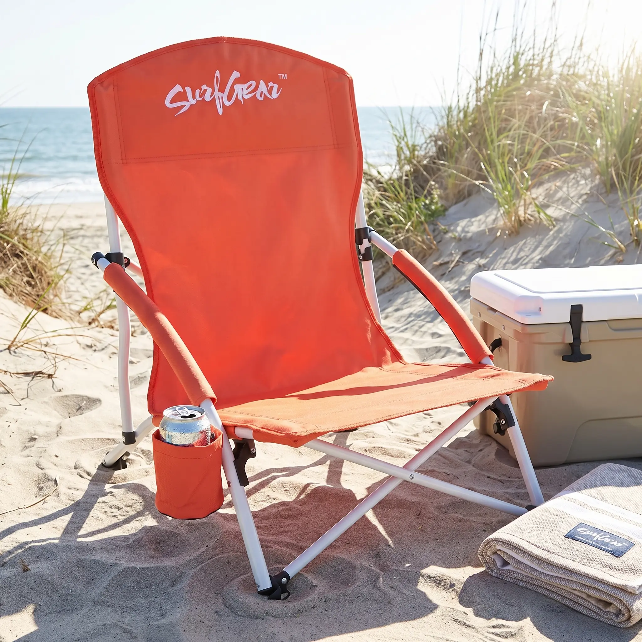 SurfGear Low Profile Beach Chair, Portable Folding Beach Chair with Wide Feet, Lightweight Camping Chair for Sand, Beach, Camping & Outdoor Concerts
