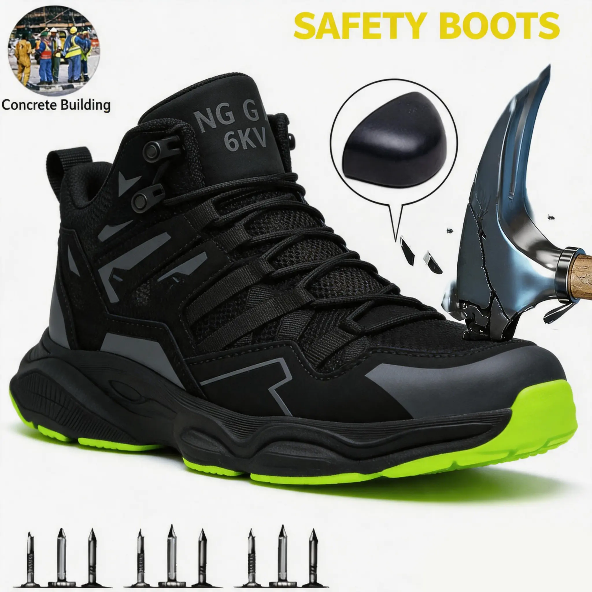 Men's Breathable Steel Toe Work Shoes Summer Anti-Smash Anti-Puncture Safety Footwear Comfortable Wear-Resistant Impact-Resistant Outdoor Protective Sneakers