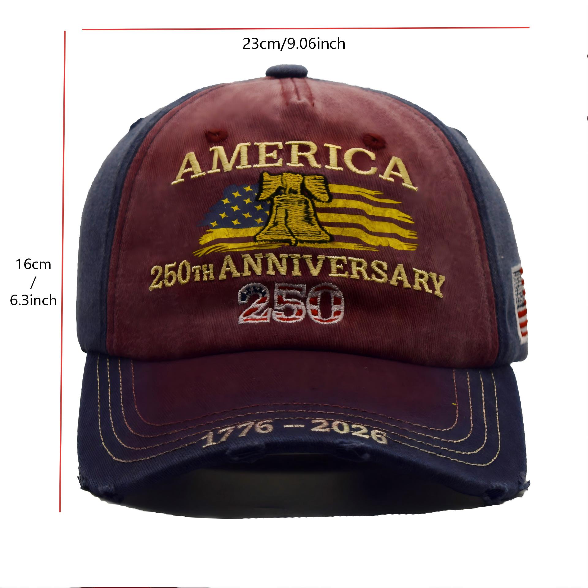 Patriotic Baseball Cap Celebrating 250th Anniversary (1776 - 2026) "250th Anniversary" logo, an embroidered American flag pattern, and the year marking "1776-2026". It is perfect for history enthusiasts, patriots, fathers, husbands, or friends to wear.
