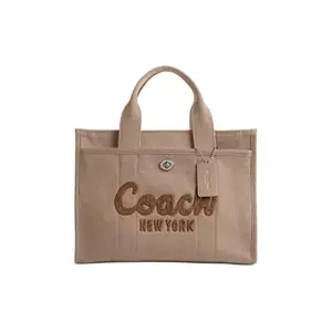 COACH Cargo 34 Embroidered Logo Quilted Canvas and Satin Tote Bag for Women, Brown