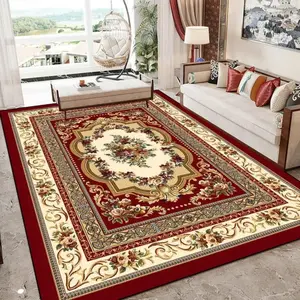 Classic Red Floral Medallion Flannel Area Rug - Traditional European Ornate Border Print Soft Mat for Living Room & Bedroom, Non-Slip Luxury Home Decor #ClassicFloralRug #EuropeanOrnateMat #LuxuryHomeDecor #TraditionalMedallionCarpet #NonSlipFlannelRug
