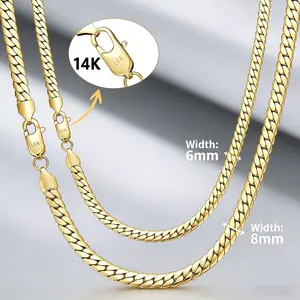 14K Real Gold-Plated Stainless Steel Jewelry Width 6MM/8MM Waterproof Abrasion Resistant Ltalian style Non-fading and Hypoallergenic Necklace Sizes 18/20/24 The Perfect Gift for Him and Her