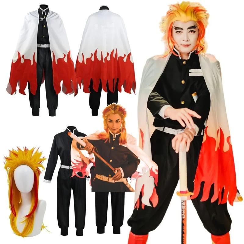 2025 Halloween Anime Rengoku Kyoujuru Kimono Volwassen Kinderen Cosplay Kostuum Halloween Party Uniform Pruik