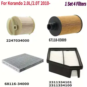4-Pack Cabin Air Filter 6811634000 for Ssangyong Korando Ck 2.0 2010-, Air Filter 2311334101 2311334100, Oil Filter 67118-03009, Diesel Filter 2247034000