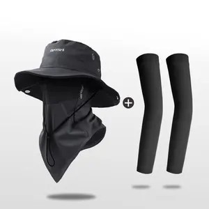 Cefatu.s 3pcs Wide Brim Sun Hat Set, Men's Outdoor Caps, Sunscreen Leisure Hat, Soft Breathable, UV Protection, Ice Sleeves, Ideal for Travel and Work