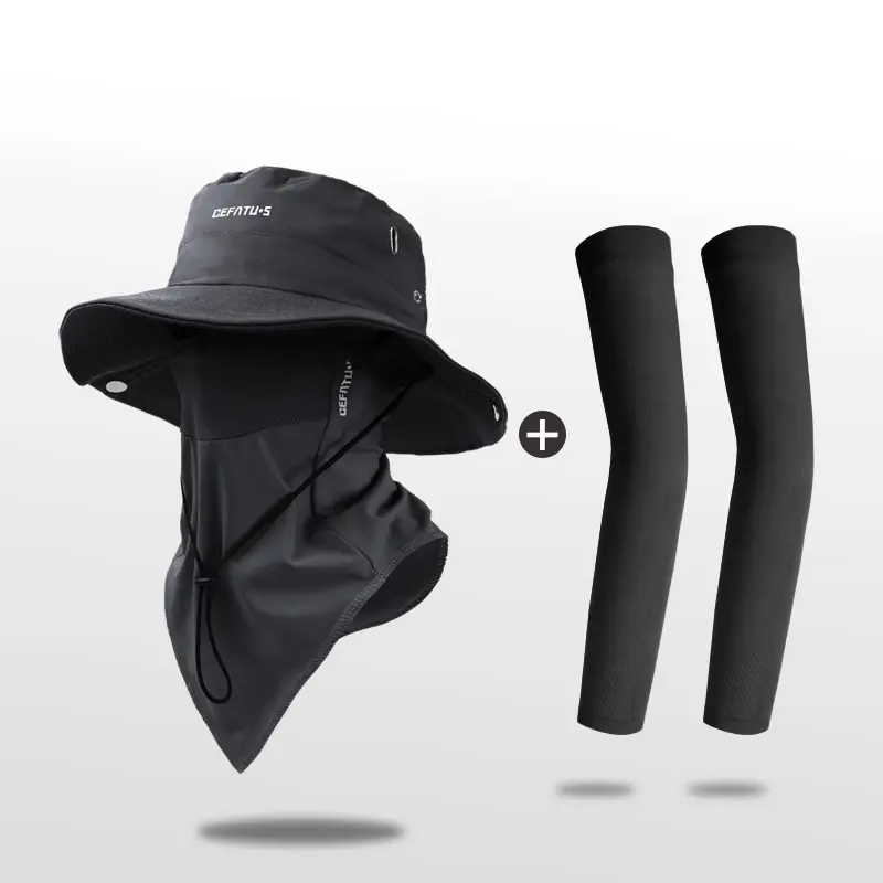 Cefatu.s 3pcs Wide Brim Sun Hat Set, Men's Outdoor Caps, Bucket Hat, Casual Outdoor Hat, Sunscreen Leisure Hat, Soft Breathable, UV Protection, Ice Sleeves, Ideal for Travel and Work