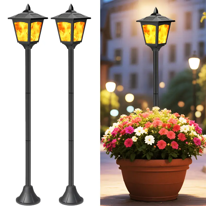 Sunface 40" Solar Flame Lights Outdoor 2 Pack LED Flickering Lanterns for Garden Path Patio Solar Powered Yard Lighting