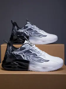 1 Pair 3-Color Trendy Sports Casual Shoes - Gradient Flame-Patterned Upper + Air Cushion Outsole, For Daily Styling & Casual Outfits, Gradient Trendy, Air Cushion Shock-Absorbing, Breathable & Comfortable, Stylish & Versatile