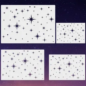 4 Pack  Stencil for Painting  Wall 4 Sizes Template  Plastic Twinkle Starburst Stencils for  Canvas Fabric, Use for Flag Day  Decor DIY Crafts(Stars)