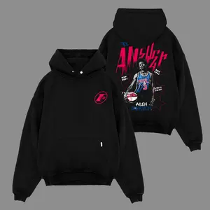 Vintage Allen Iverson Basketball Graphic Hoodie, Retro AI #3 The Answer MVP Era Cotton Pullover, Oversized Washed Streetwear Hoodie, Y2K Hoops Legend Fan Gift for Men Women and Classic Basketball Collectors