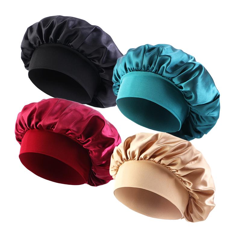 4pcs/LOT Women's Satin Solid Sleeping Hat Night Sleep Cap Hair Care Bonnet Nightcap For Women Men Unisex Cap bonnet