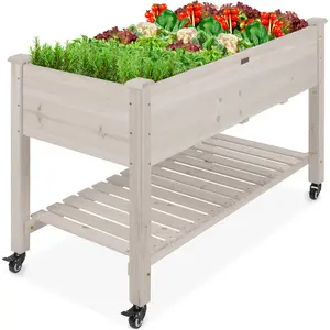 Best Choice Products Raised Garden Bed 48x24x32in Mobile Elevated Planter w/ Wheel Locks, Shelf, Liner