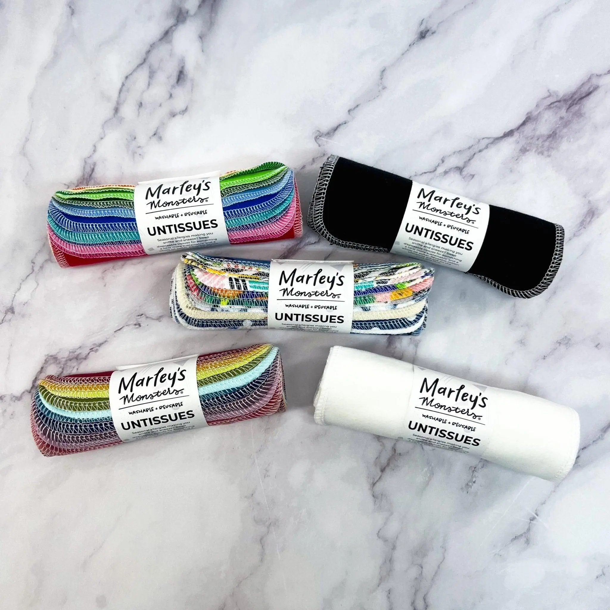 Marley's Monsters UNtissues Cotton Flannel Reusable Alternative to Disposable Tissues and Wipes. 12 Count Pack