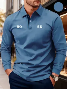 Men's Solid Color Long Sleeve Polo Shirt, High Fashion Comfortable Fabric, Casual Sporty Style, All Seasons Wear, Printed Design