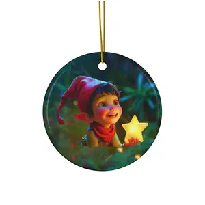 Elf Ceramic Christmas Ornament - Circle, Star, Heart and Oval Shapes - White