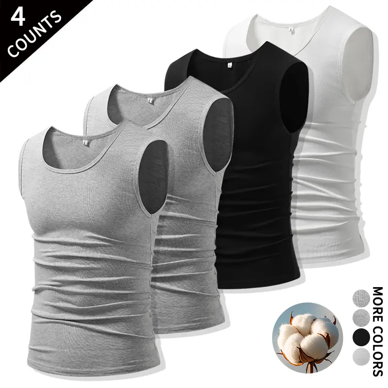 Men’s Summer Essentials slim fit cotton sleeveless vest set — soft undershirt for layering under shirts, suitable for outdoor walking and travel