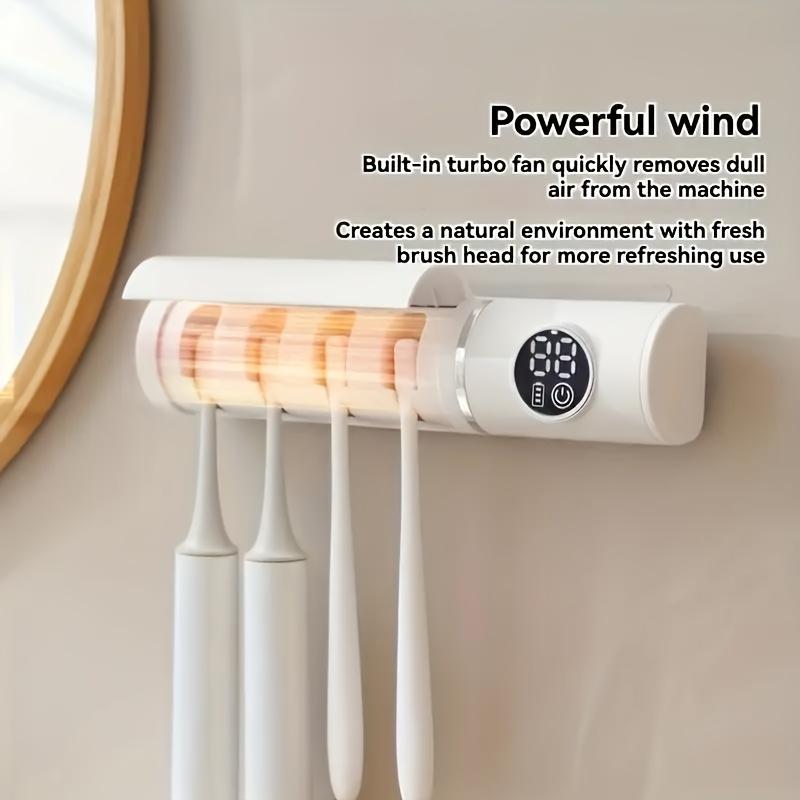 [Smart UV Toothbrush Sanitizer] 1pc Automatic Dual Sterilizer Smart UV Toothbrush Sanitizer - Wall-Mounted with Power Display, Rechargeable 1200mAh Lithium Polymer Battery, USB Charging, ≤36V for Bathroom Use