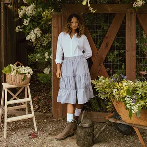 Salinas Skirt, Navy Seersucker