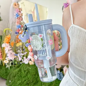 Large Capacity Plastic Cup Water Bottle, Portable Straw Cup for Girls, Heat Resistant Polar Light Juice Cup, Travel Friendly Tumbler