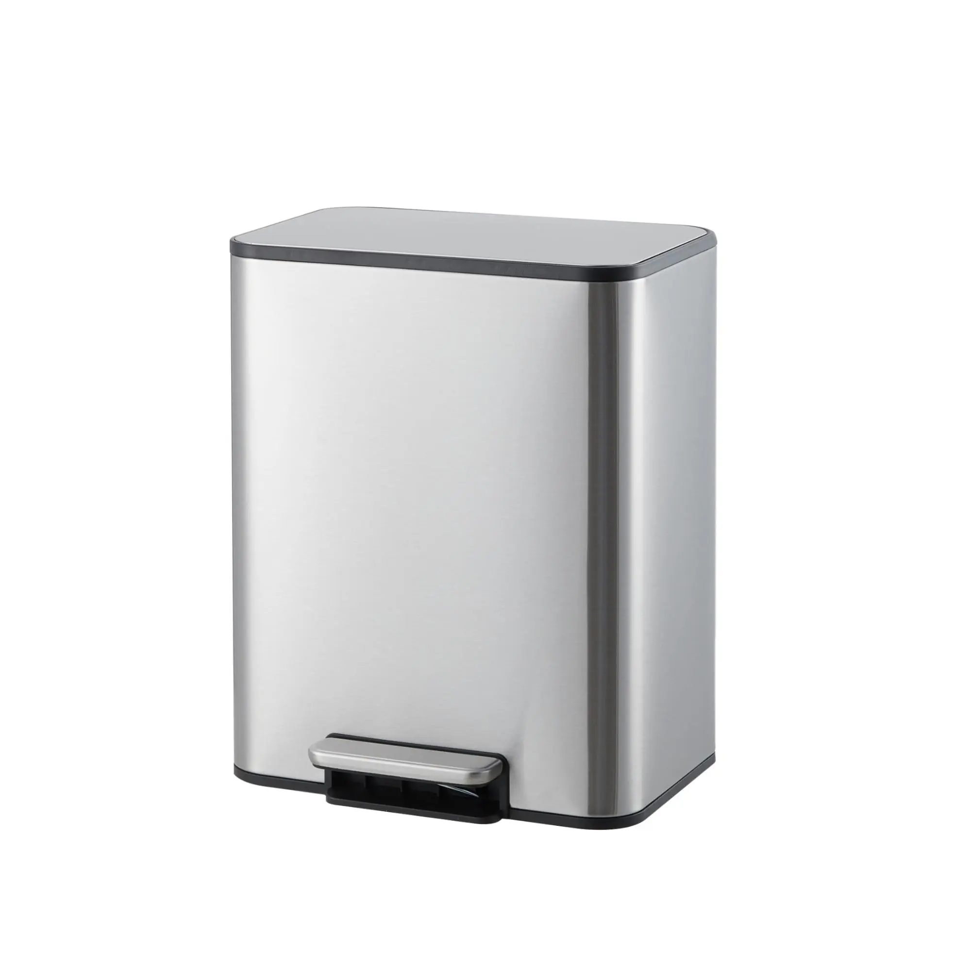White/Silver Rectangular Stainless Steel Trash Can, 3.4 Gallon Space-Saving Bathroom Bin with Foot Pedal, Soft-Close Lid and Removable Inner Bucket for Home Office Plastic Cleaning, Silent, Durable Trash Can Bedroom Trash Can Kitchen Touchless Trash Bin