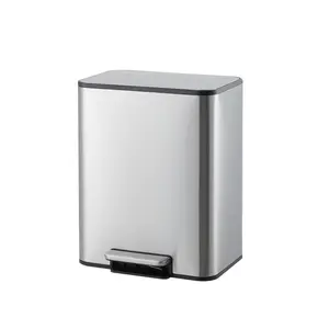 White/Silver Rectangular Stainless Steel Trash Can, 3.4 Gallon Space-Saving Bathroom Bin with Foot Pedal, Soft-Close Lid and Removable Inner Bucket for Home Office