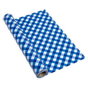 40" x 100 ft. Classic Blue Gingham Disposable Plastic Tablecloth Roll
