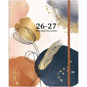 2026-2027 Monthly Planner, 2 Year Calendar Planner, Jan 2026 - Dec 2027, 8.3'' x 11'', 24 Months, Embossed Cover, with Printed Tabs &Pocket, Elastic Closure, Organizer for Office  School, Brown
