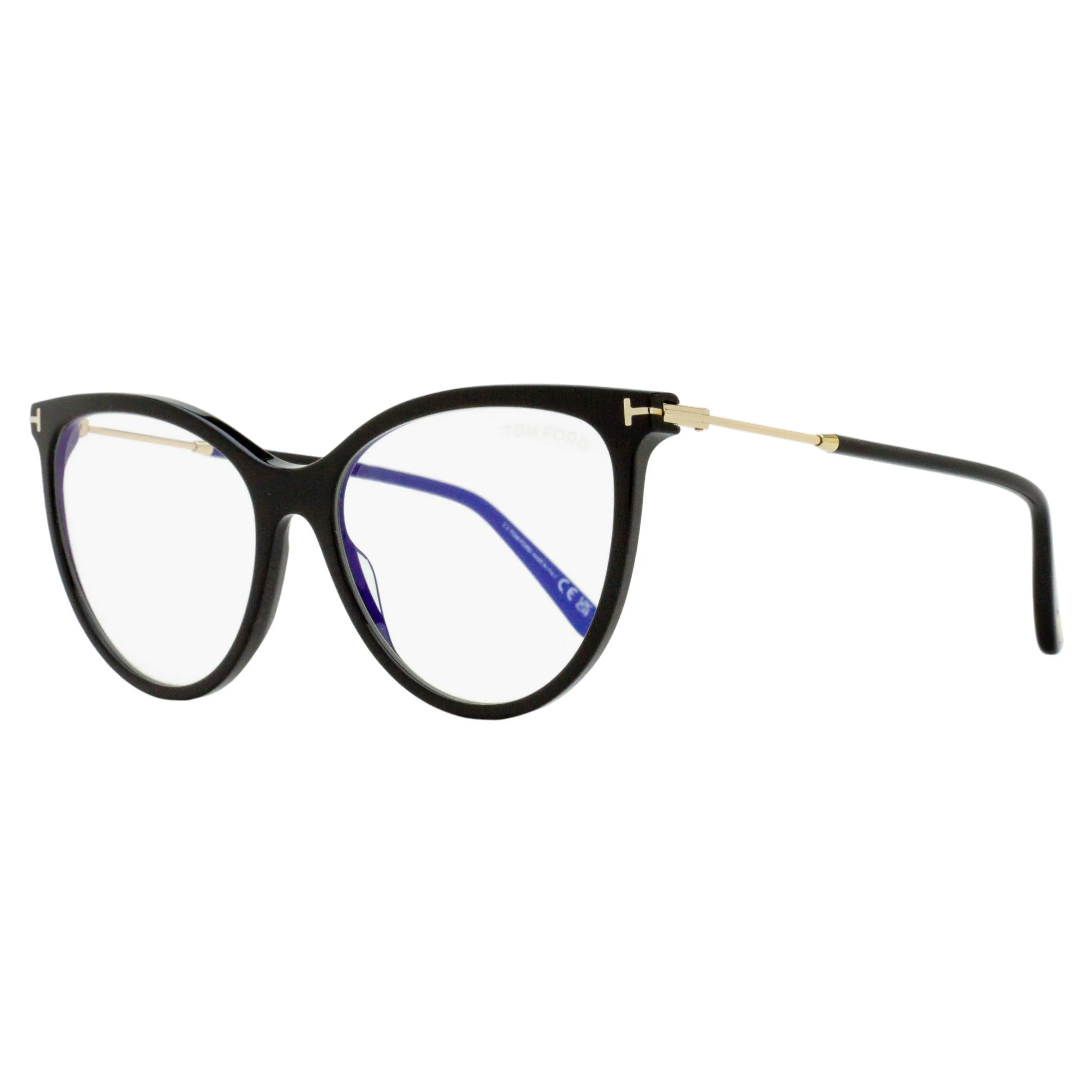 Tom Ford Female Magnetic Clip-On Eyeglasses TF5994-B 001 Black/Gold 56mm - UV, Anti-Eyestrain, Oval Fashionable Frames, Bluelight Fashion Glasses, Optical Quality Protective Lenses, BPA-Free, DEHP-Free Digital Use Accessory