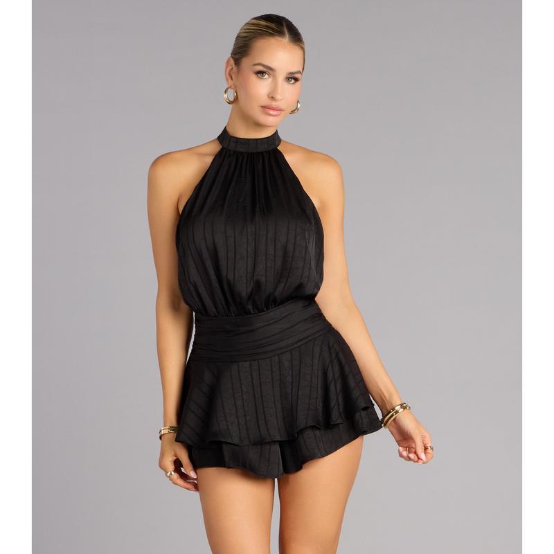 Glossy Moves Satin Halter Romper