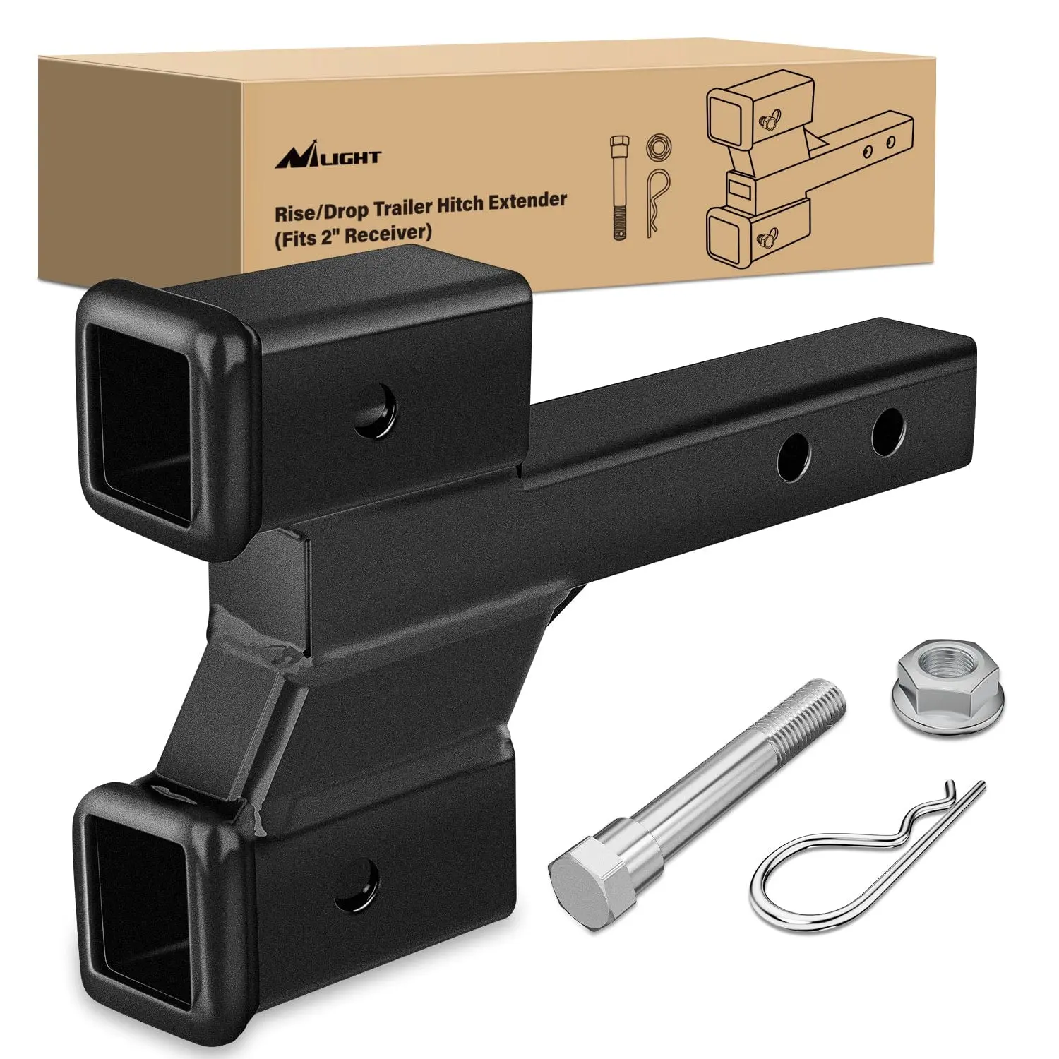 Nilight 2 Inch Trailer Dual Hitch Receiver with 2 & 4Inch Rise or Drop