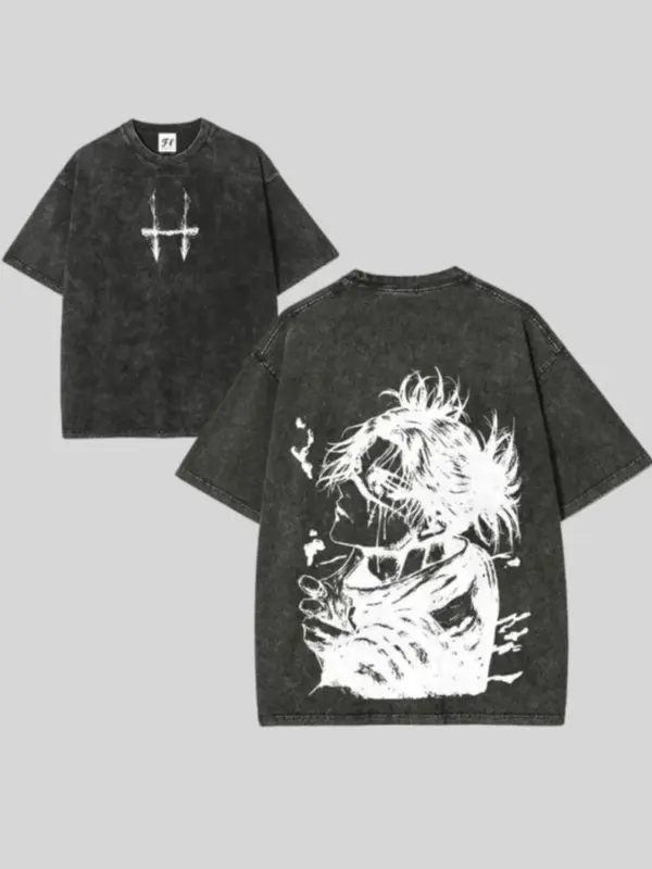 Choso Jujutsu Kaisen anime-inspired oversized washed T-shirt, unisex, batik cotton, plus-size streetwear style, makes a great gift. Menswear Top Man Tshirt Tropical Crewneck Shortsleeve