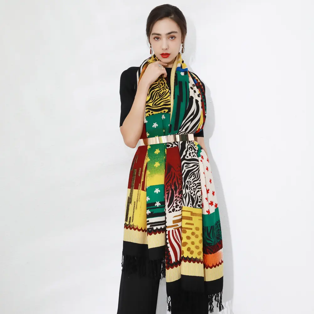 DANA XU 100% Merino Wool Extra Large Pashmina Blanket Long chunky Scarf Soft Cashmere Shawl Wrap Oversize Floral Women's Fashion Open Front poncho Wedding Important Events