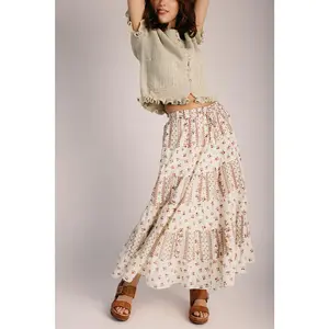 The Garvey Patterned Midi Skirt in Ivory Multi
