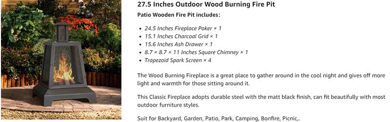 BALI OUTDOORS 27.5" Square Chimenea Wood Burning Fireplace – Iron Fire Pit with Fire Poker, Mesh Spark Screen & Charcoal Grid for Garden and Backyard