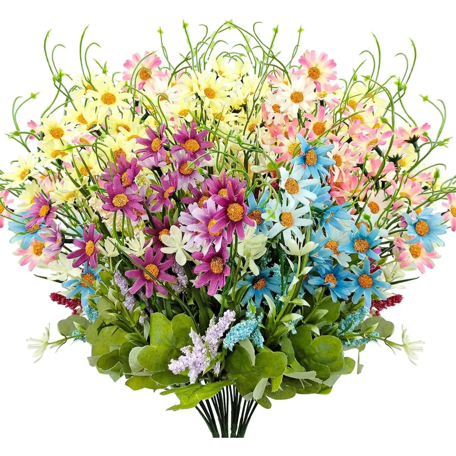 Silk Artificial Daisy Flowers Fake Floral Bulk UV Resistant Wildflowers Bouquet Arrangement for Outdoor Home Indoor Table Office Garden Wedding Decoration (Multicolor)  4 Pcs