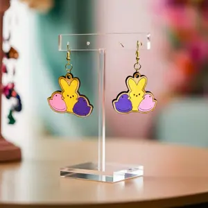 Easter Peeps Candy Earrings Dangle Drop Wood Laser Cut Nickle Free Bunny Rabbit and Chick Pastel Color Holiday