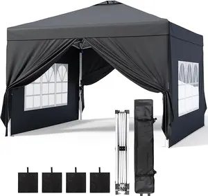 Gizoon 10x10 Pop-Up Canopy Tent with Removable Walls, 3-Height Adjustable Easy Set Up Gazebo, All-Weather Portable Canopy Tent for Camping, Beach & Tailgates (Black) Portable Folding Chair with Umbrella portable sun