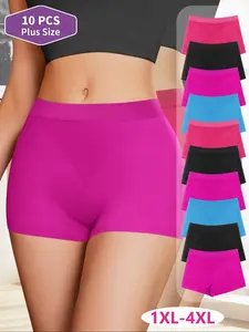 【Plus Size】Women's Solid Color Boyshorts, Casual Comfy Breathable Panty for Daily Wear, Women's Underwear for All Seasons