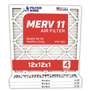 Filter King 12x12x1 Air Filter | 4-PACK | MERV 11 HVAC Pleated A/C Furnace Filters | MADE IN USA | Actual Size: 11.5 x 11.5 x .75"