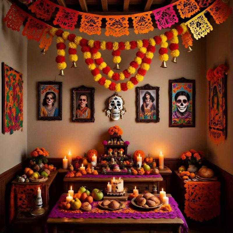 100cm/39inch Artificial Marigold Hanging Flower for Diwali, Halloween, Mexican Day of the Dead, Wedding Door Curtain, Festival Decoration, Festive Occasion, |vibrant Floral Display|plastic Flowers, Artificial Flowers For Home Decor