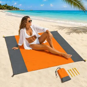 Sandproof Beach Blanket - 1pc Foldable, Lightweight, Portable Camping Gear with 4 Corner Stakes, No-Sand Picnic Blanket for Camping, Travel (Travel Must Haves) summerwins, Foldable Picnic Blankets,summerwins