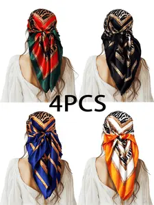 1/4 piece set women's leopard print design headscarf, large size square scarf 35.43*35.43 inches, sun protection, square scarf, decorative scarf, warm
