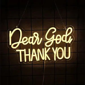 Dear God Thank You Neon Sign Led Decorative Neon Lights, Inspirational Office Desk Decor Lights for Office Home Living Room Classroom, Christian Gifts,Christmas' Birthday Gift, Home Decoration Lamp (Warm white)