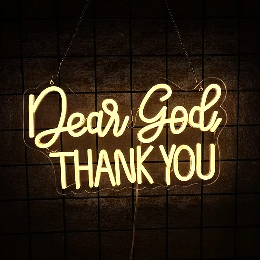 Dear God Thank You Neon Sign Led Decorative Neon Lights, Inspirational Office Desk Decor Lights for Office Home Living Room Classroom, Christian Gifts,Christmas' Birthday Gift, Home Decoration Lamp, Decorative Ambiance Lighting (Warm white)
