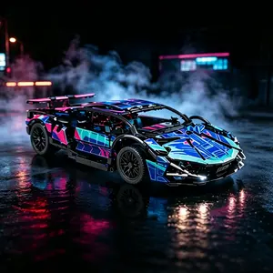 1:14 RC Supercar Building Blocks Set, 1000+ PCS Remote Control Racing Car Kit with Dual Motors, LED Lights, 2.4GHz Controller, STEM Toy Gift for Boys & Car Lovers