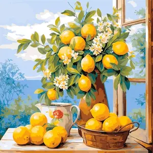 resh Lemon Branch Floral Window Seaview Art Painting Diamond Painting 5D DIY Diamond Painting Kit Full Drill Square Round Diamonds Embroidery Cross Stitch Art Craft Home Wall Decor Unique Art Gift For Living Room Handmade Decorative Painting Set