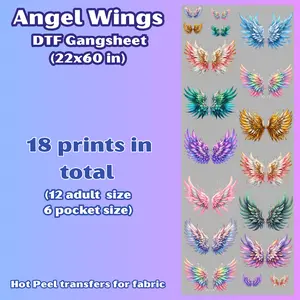 G41 Angel Wings Gangsheet transfers for shirts (18 Transfers)